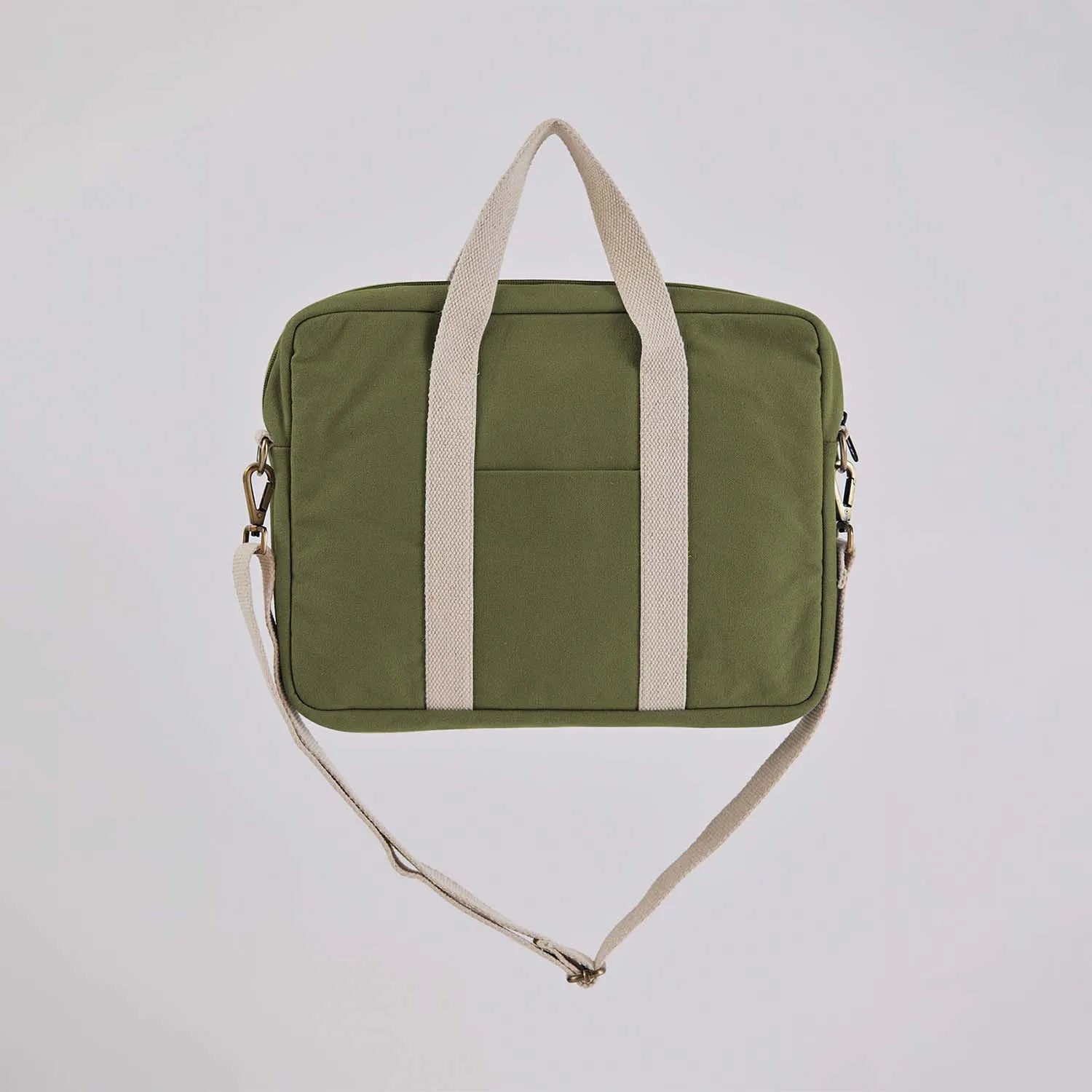 Our military green tote with a laptop compartment is available online