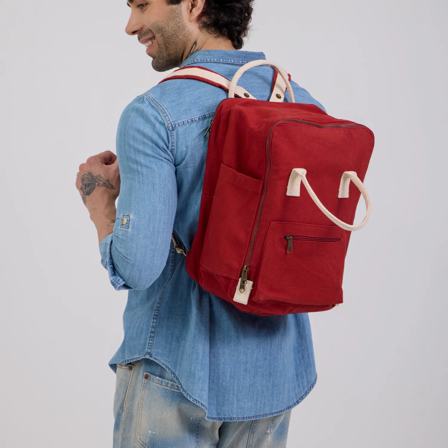 Large Aki laptop backpack with multiple storage sections for organization