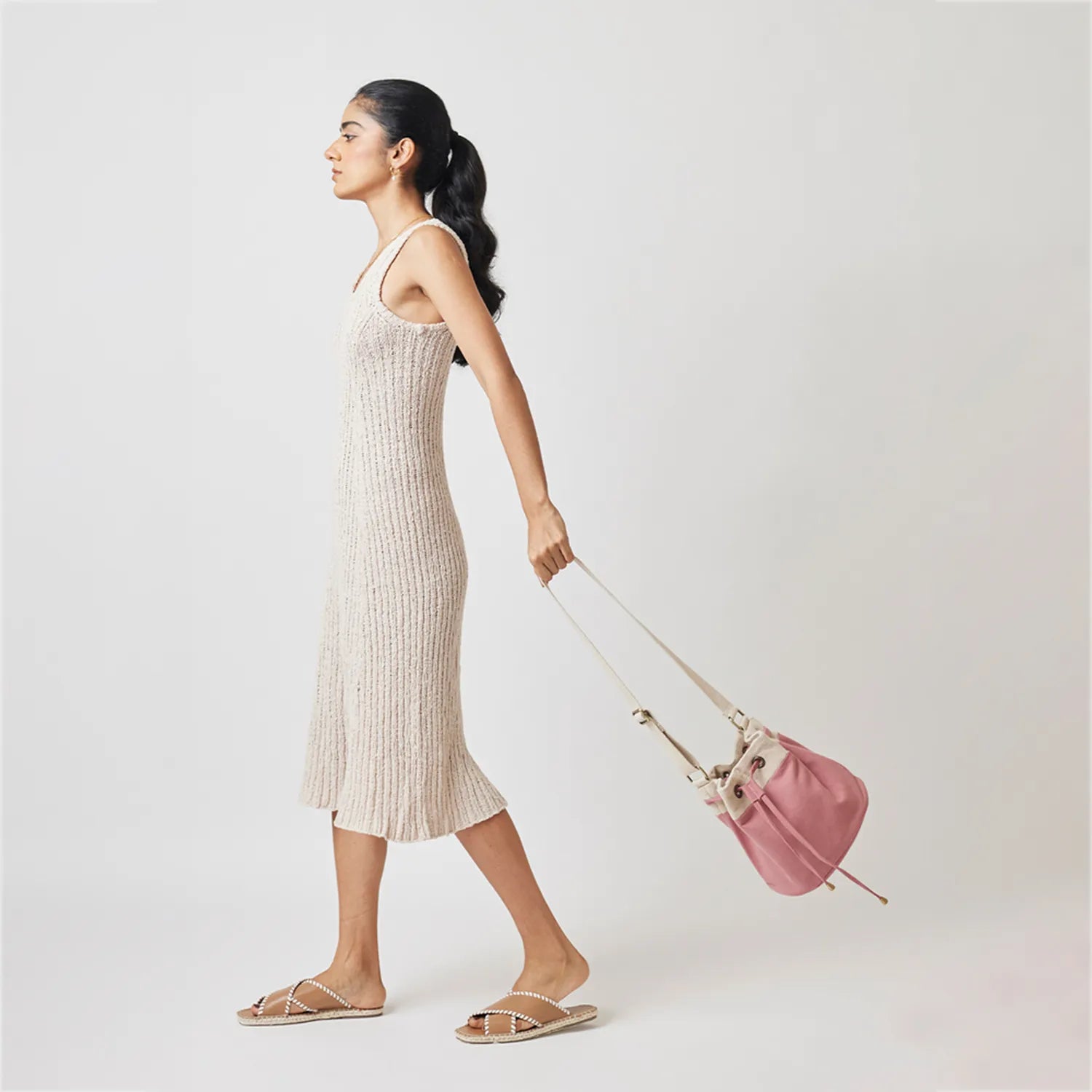 Ria Bucket Bag with a spacious interior and printed lining for a unique touch
